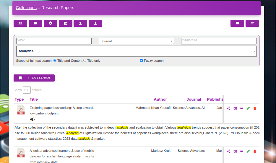Full-Text Search Screenshot