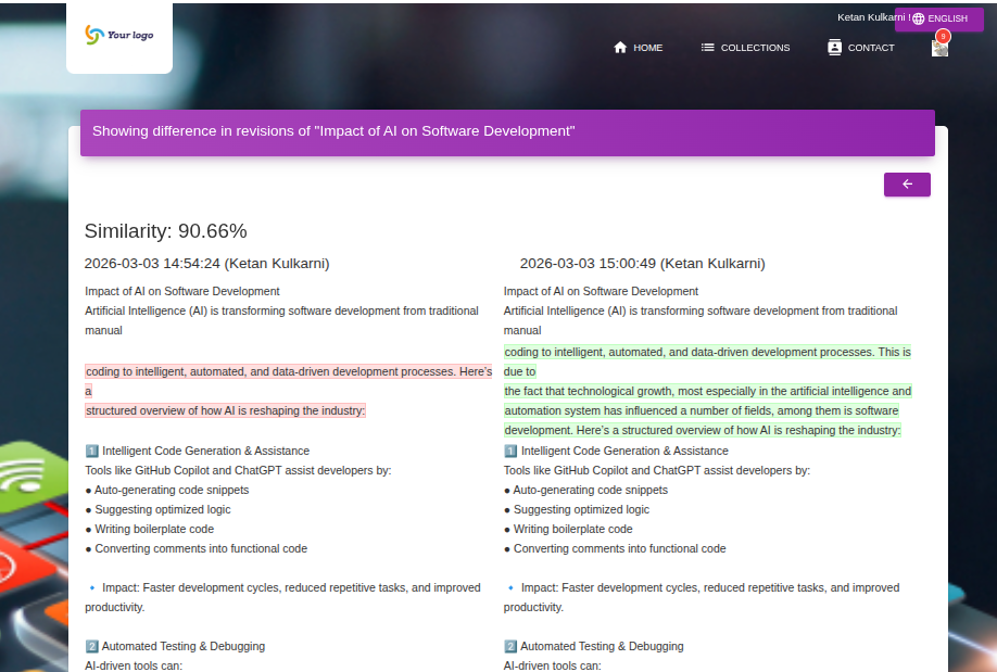 Document Revisions Screenshot