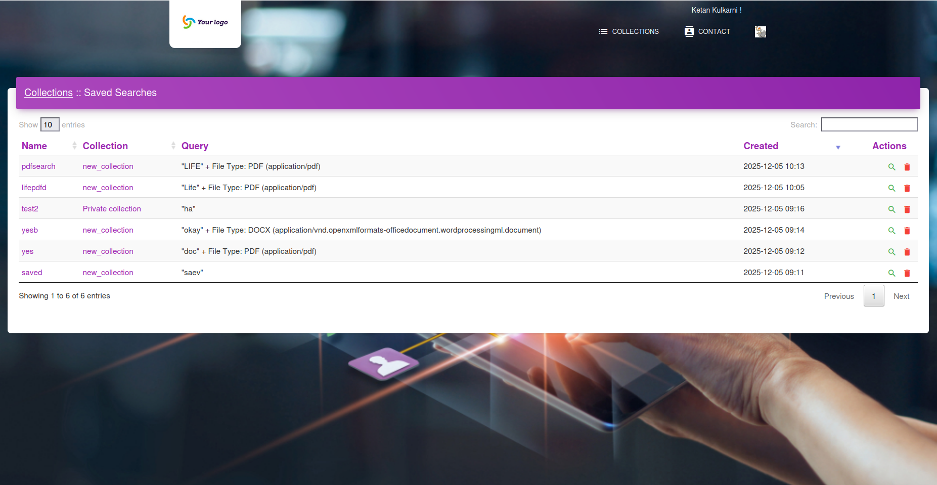 Saved Searches Screenshot